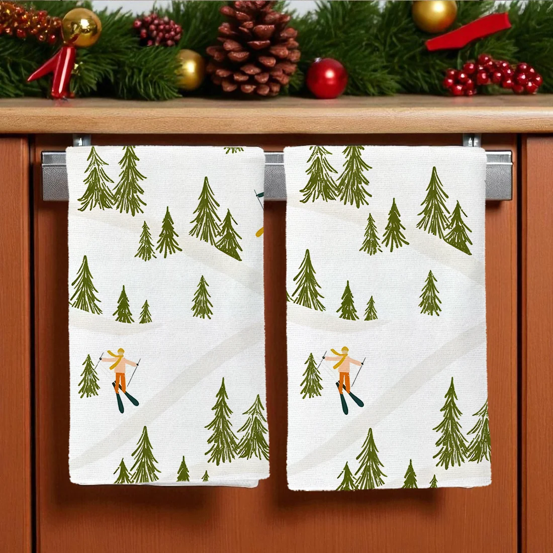 2 قطعة مناشف المطبخ عيد الميلاد الشتاء التزلج فوط مطبخ طبق منشفة طبق للمطبخ عيد الميلاد الديكور 40x60 سنتيمتر #1