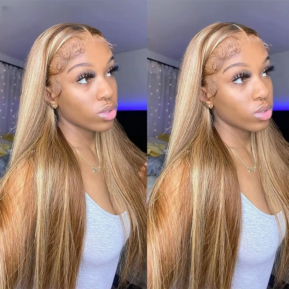 

Highlight Wig Human Hair Bone Straight Blond Ombre HD Lace Wig 13x4 13x6 Colored Human Hair Frontal Wig Brazilian Wigs For Women