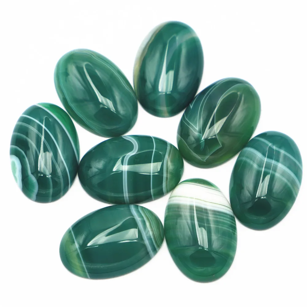 30x20mm Natural Stone Oval Green Striped Agate Cabochon Setting Beads Fit Jewelry Making Supplies 12Pcs Wholesale Free Shipping