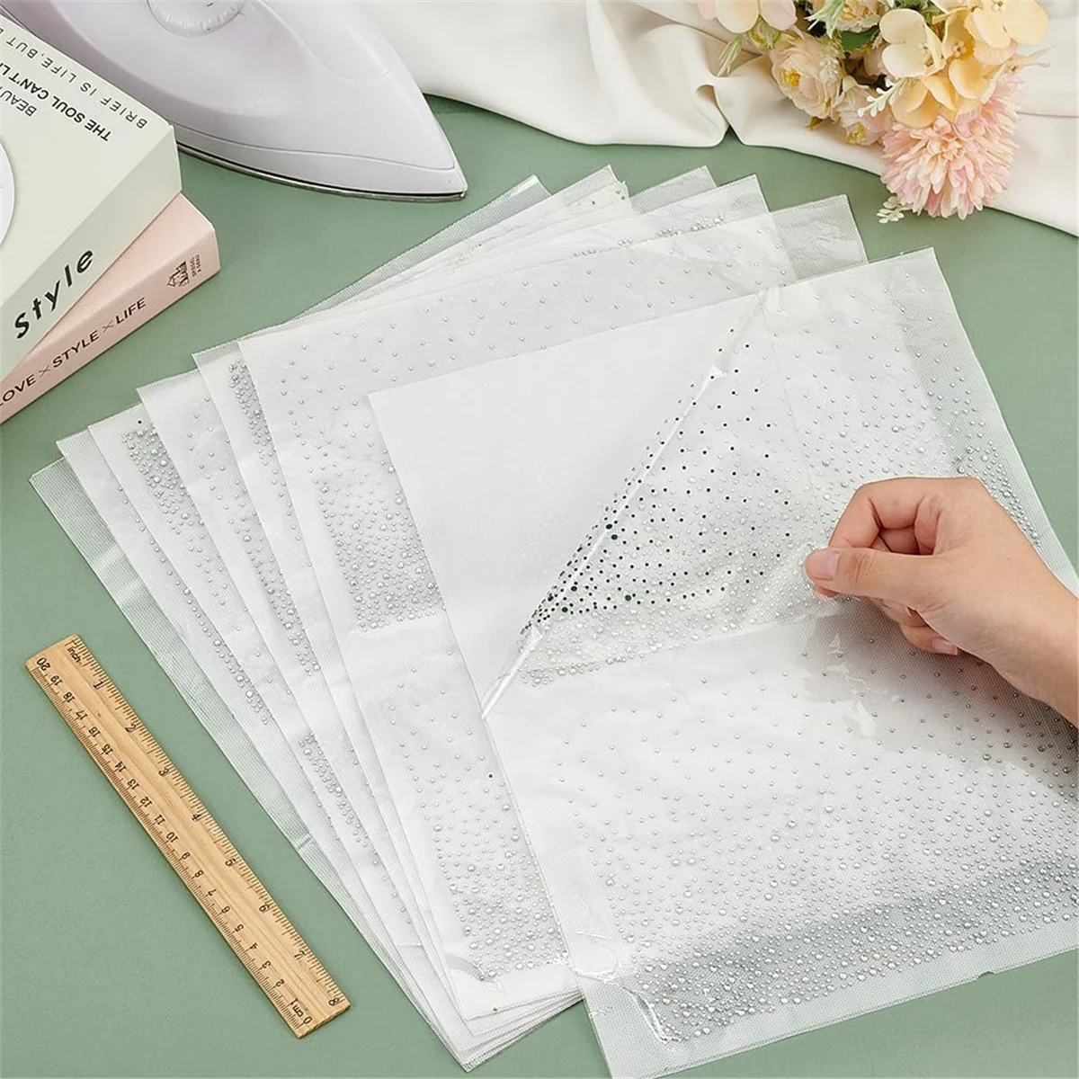 AA98 8 Arkuszy Brokatowych Naprasowek z Cyrkoniami, 16 Sztuk Szklanych Aplikacji z Cyrkoniami, Kryształowe Naklejki z Cyrkoniami na Ubrania