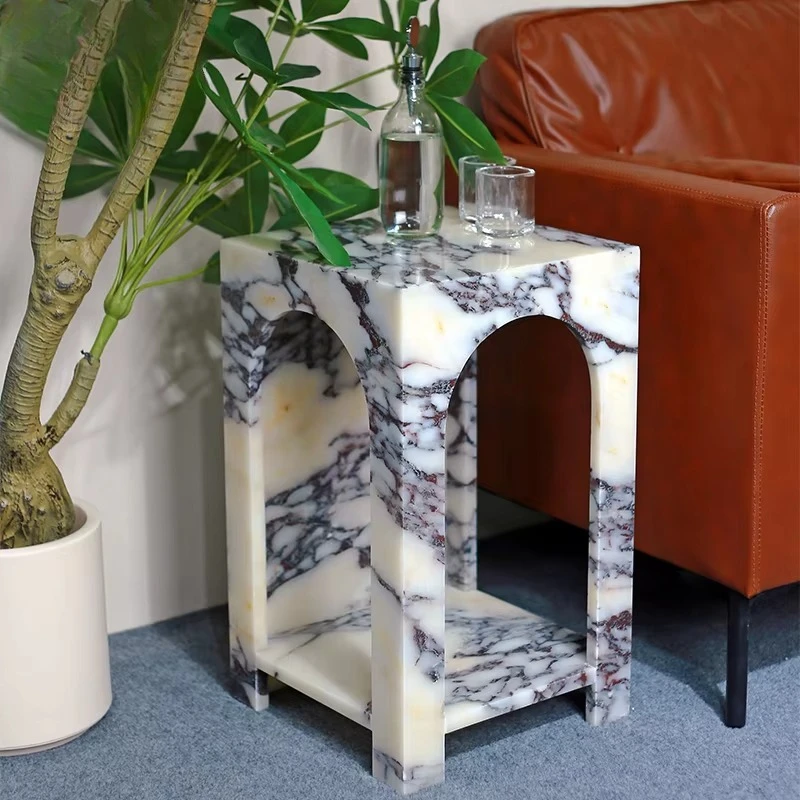High-Value Violet Base Color Carrara Medium Viola Marble Coffee Table Simple Sofa Side Table, Living Room Apartmen