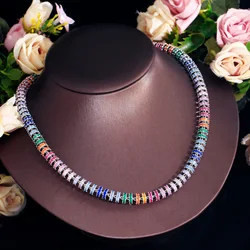 CWWZircons Super Luxury Chunky Colorful Cubic Zirconia Paved Round Tennis Chain Iced Out CZ Necklace for Women Jewelry CP121