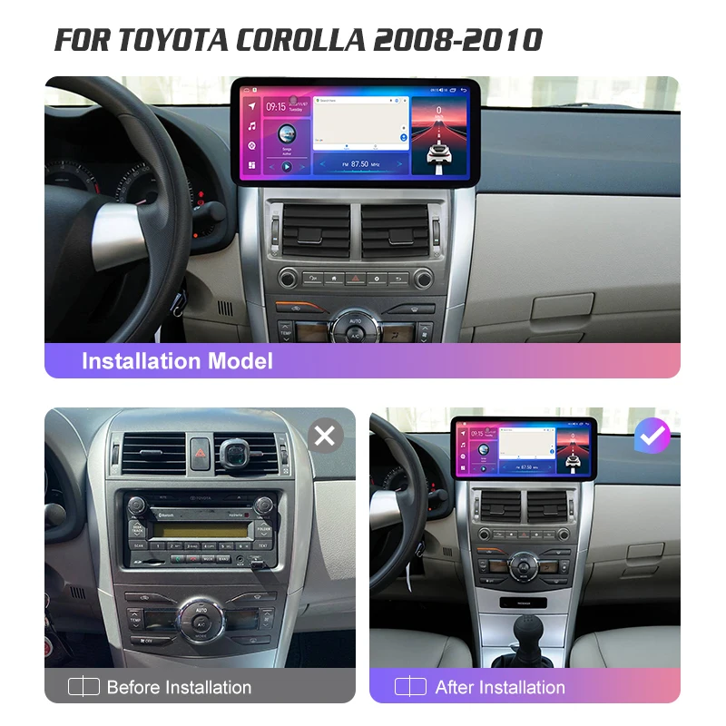 For TOYOTA COROLLA 2008-2010 Android 12 Car Radio Multimedia Video Player GPS CarPlay 12.3INCH Screen Head Unit 2K QLED Stereo