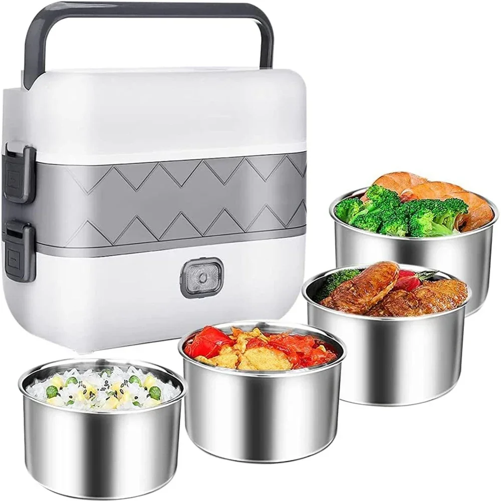 

New Electric Lunch Box Portable Double Thermal Insulation Lunch Box with Stainless Steel Liners Home Food Heating Container Boxs