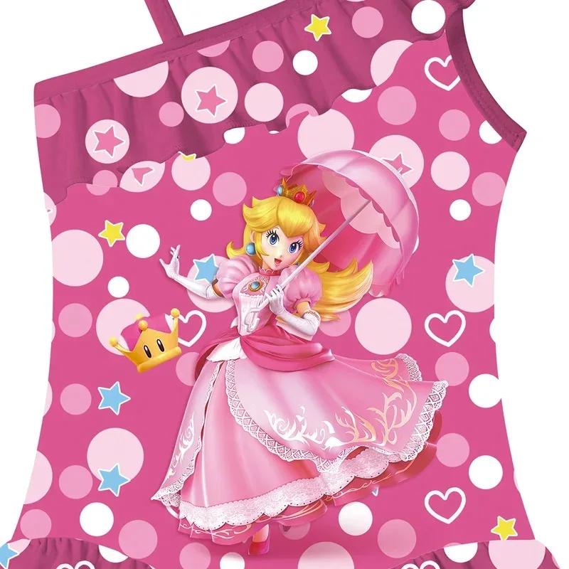 Kids Swimwear Girls Peach Princess  Swimsuit Fancy Baby Children Cartoon Print Ruffle Bathing Suit Holiday Beach Wear