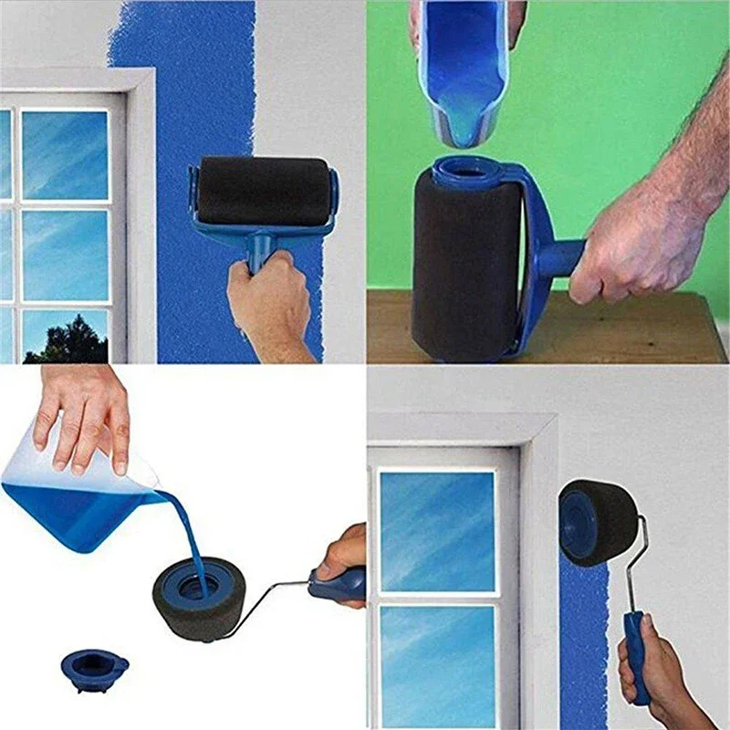 Rolo de pintura multifuncional, 7 partes de um conjunto, lidar com ferramentas para pintura de parede, uso doméstico, fácil de usar