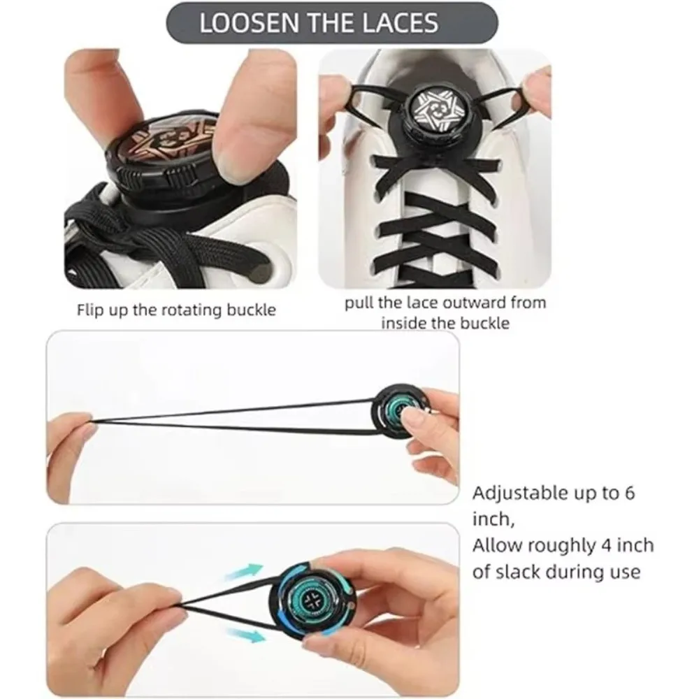 1pair Hands-Free No-Tie Laces Wide Flat Quick-Adjust Rotating Buttons Laces Rotating Buttons No-Tie Wide Flat Laces Men