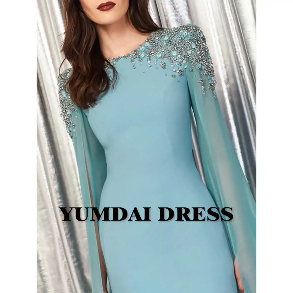 YUMDAI Blue Tassel Single Sleeve Cocktail Romper Saudi Arabian Ladies Special Occasion Formal Dress Party Ball Gown Candy Color