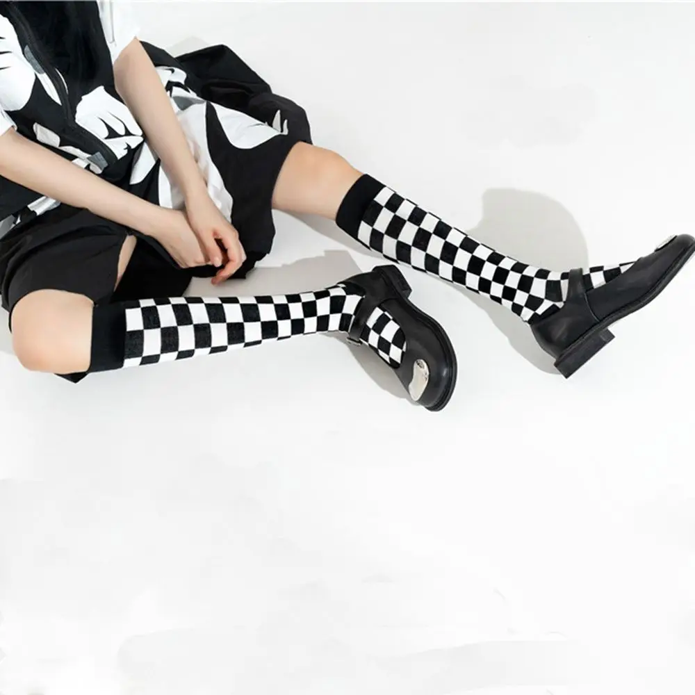 Breathable Unique Checkerboard Harajuku Plaid Street style Cotton Stockings Korean Style Socks Women Hosiery