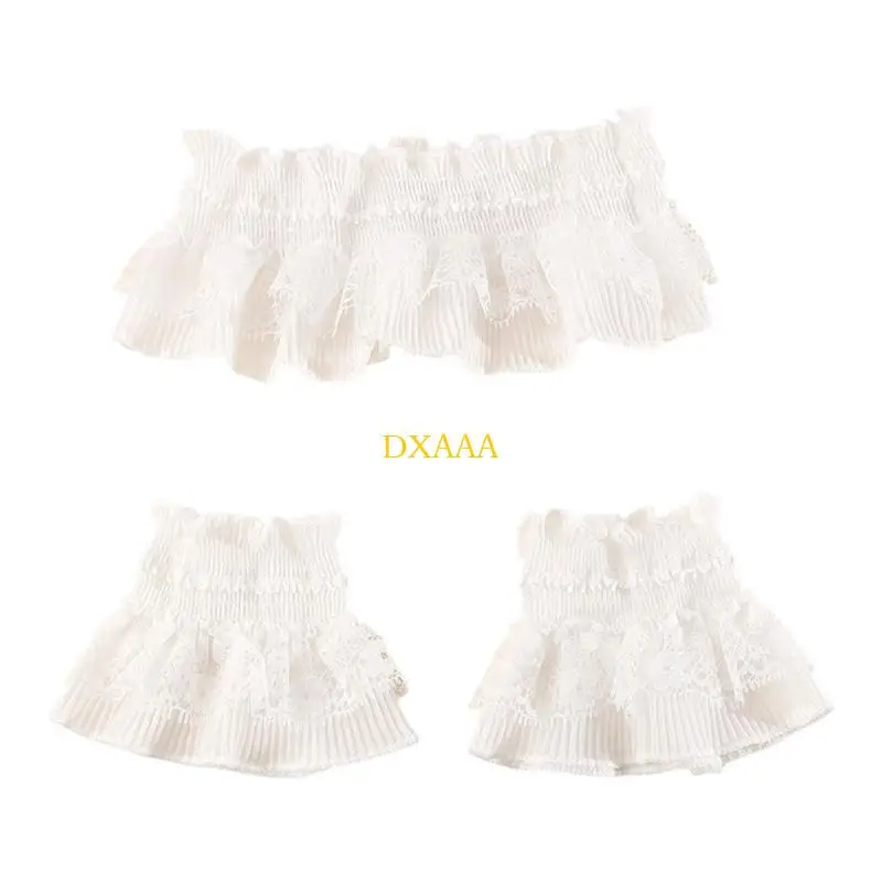 DXAA Collar Cuffs Set Ruffle Layered Neck Ruff and Wrist Cuffs Victorian Edwardian Costumes Lace Bracelet Choker