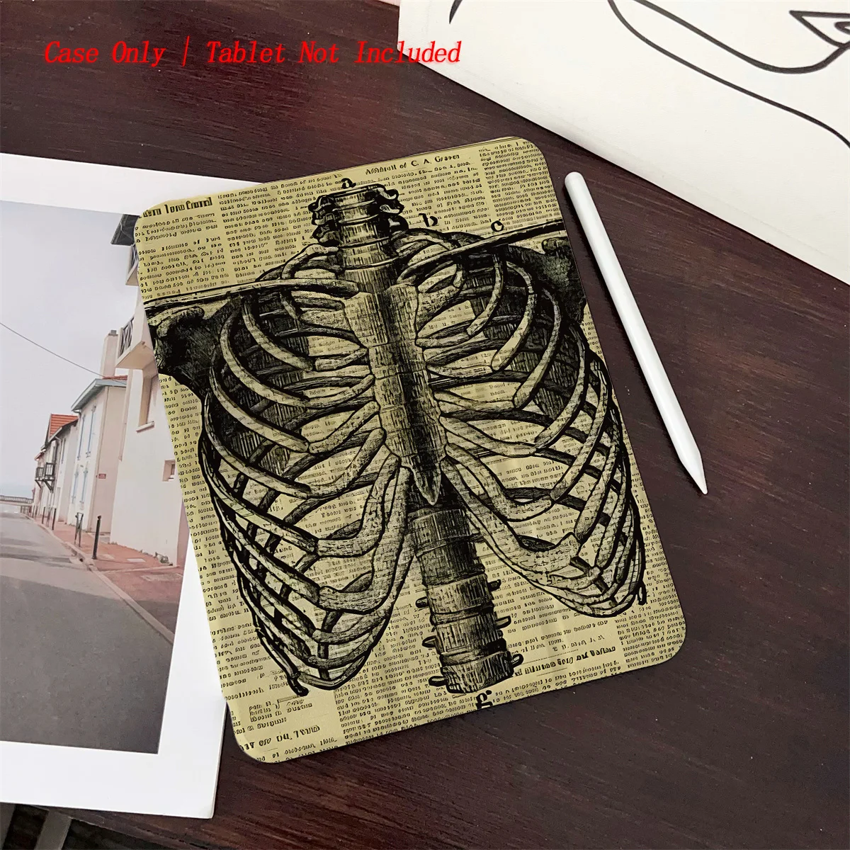 Gothic Human Torso Skeleton Pattern iPad Case - 360° Rotatable Foldable Protector for Apple Tablets