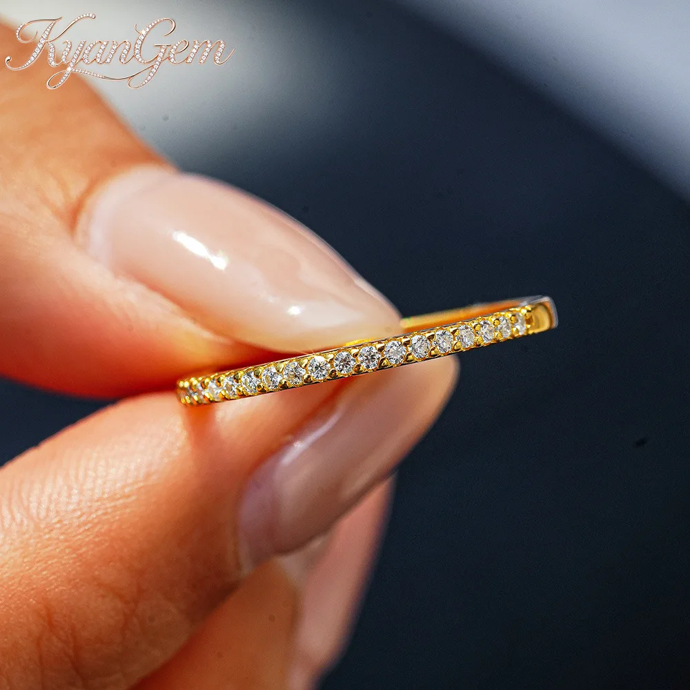 KyanGem Exquisite Single-row 100% 18K Gold Ring with Moissanite Stone for Women Fashion Wedding Party Charm Jewelry Gifts
