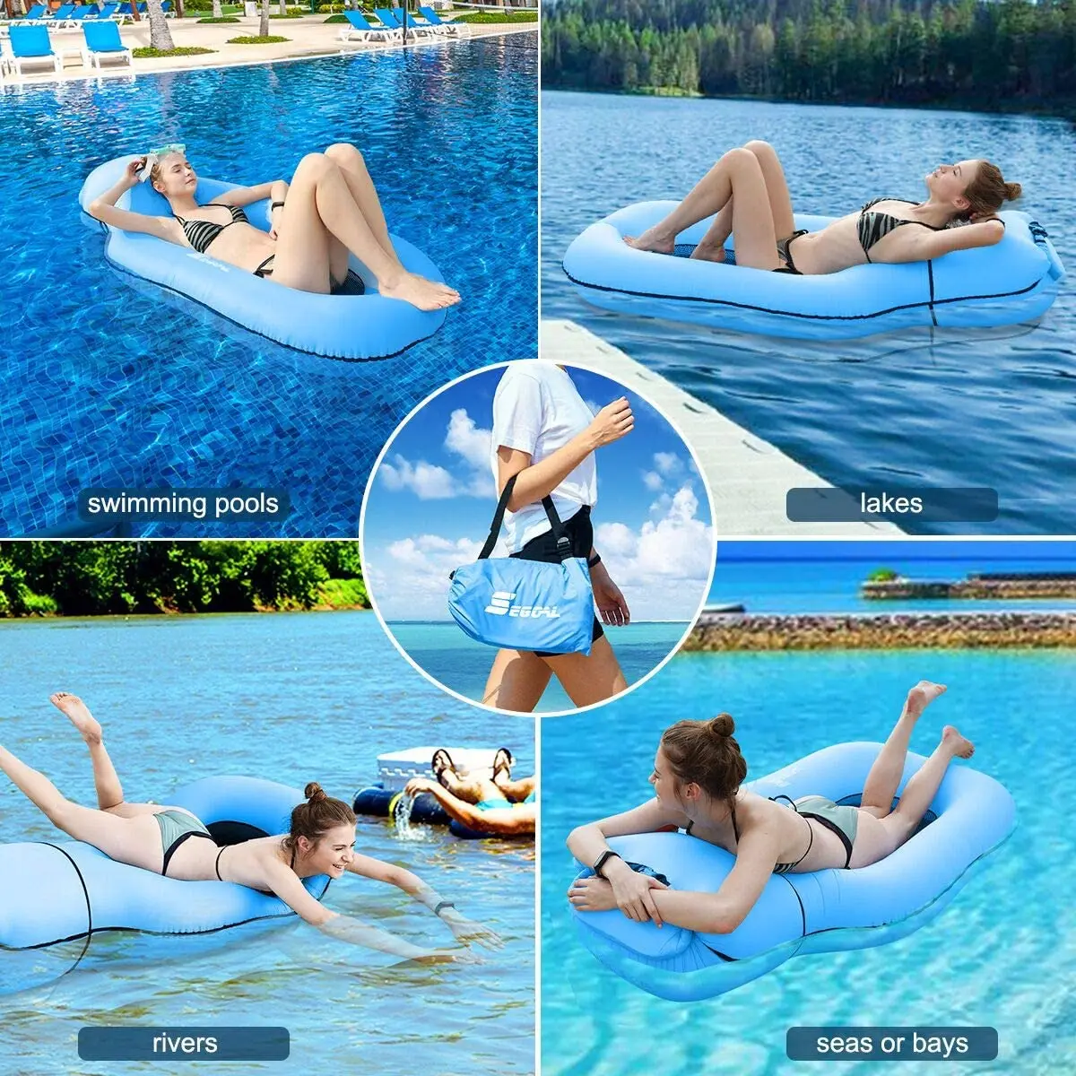 

Inflatable Floating Lounger Chair Water Hammock Raft Swimming Ring Pool Toy for Adults & Kids