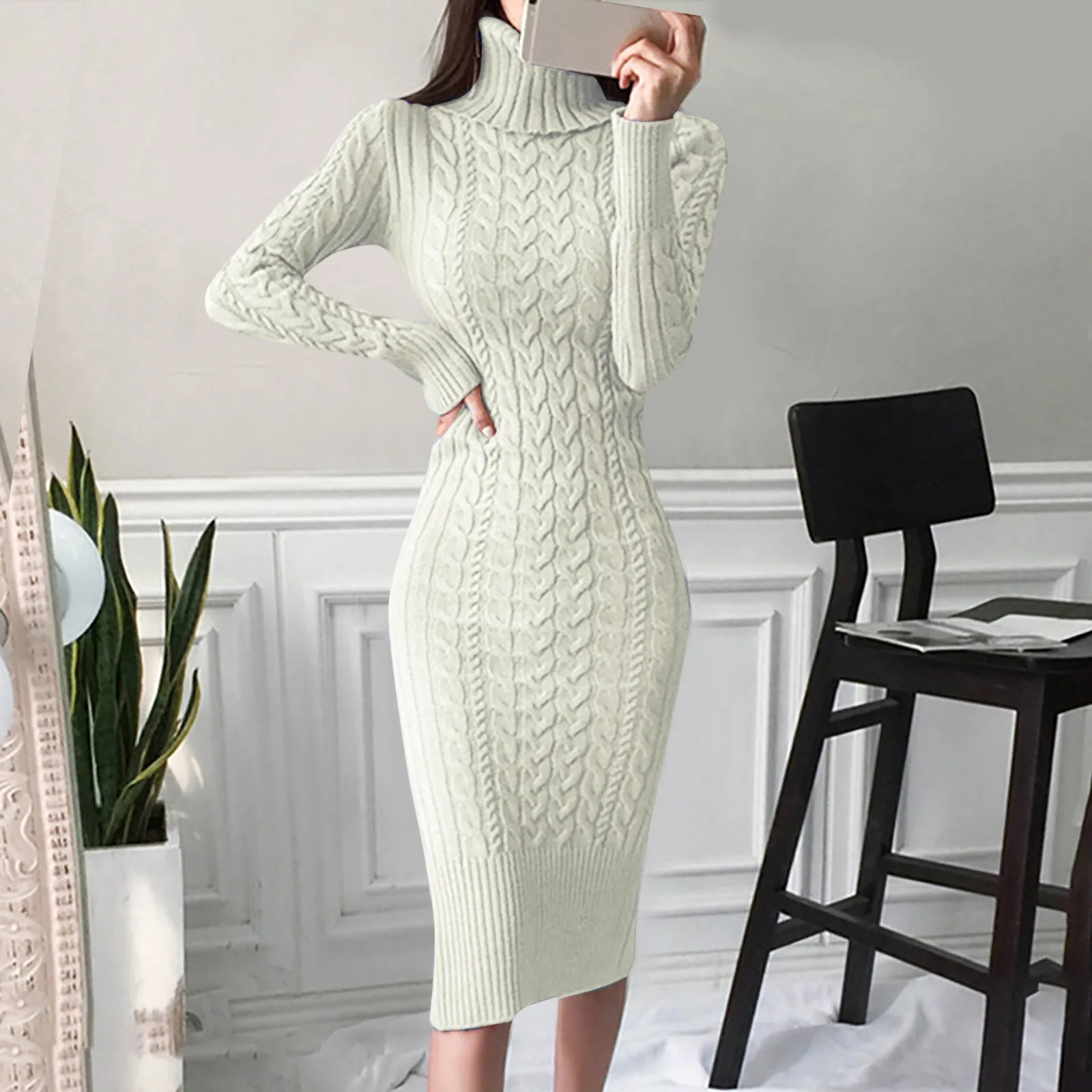 

Seoulish Autumn Winter Twist Women's Wrap Knitted Dresses Long Sleeve Sheath Knitwear Office Bodycon Dress Female 2024 New