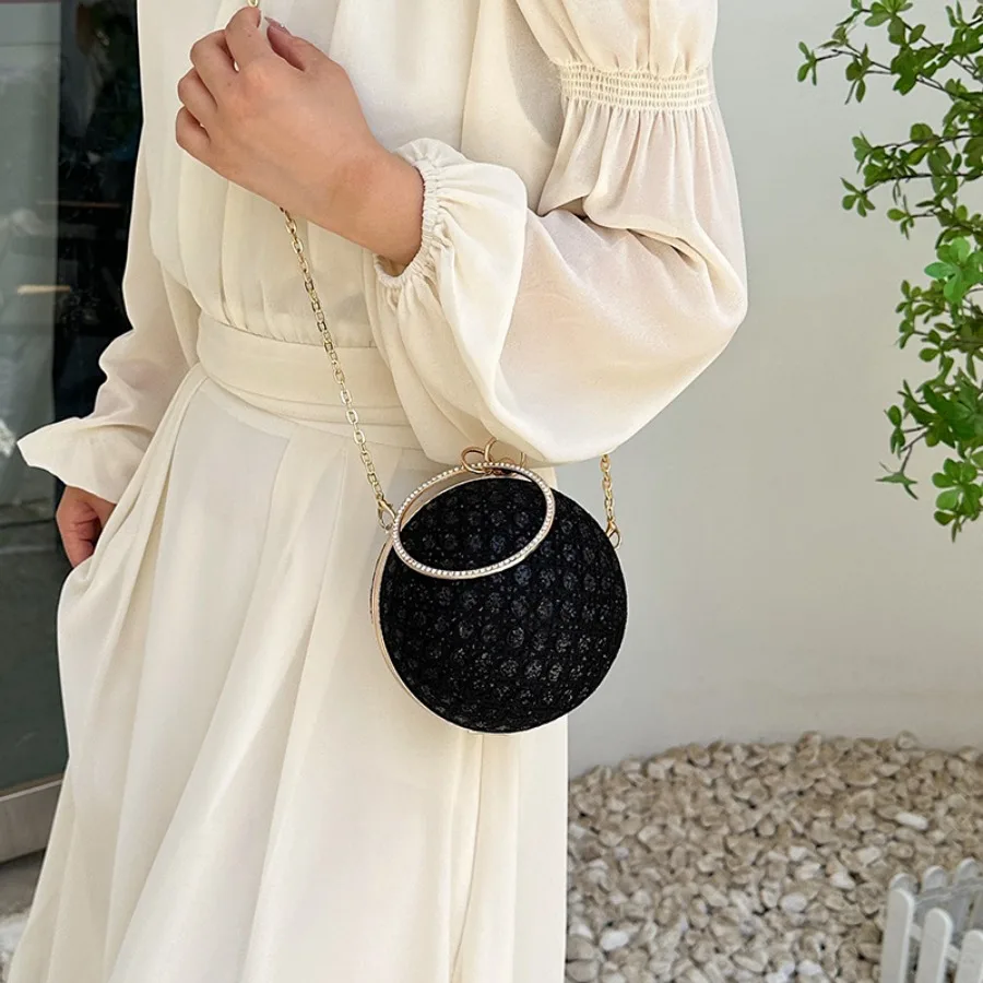 

New Fashion Chain Bag Niche Sequined Elegant Evening Party Single-Shoulder Crossbody Women's Bag Round Ball Handle Bags