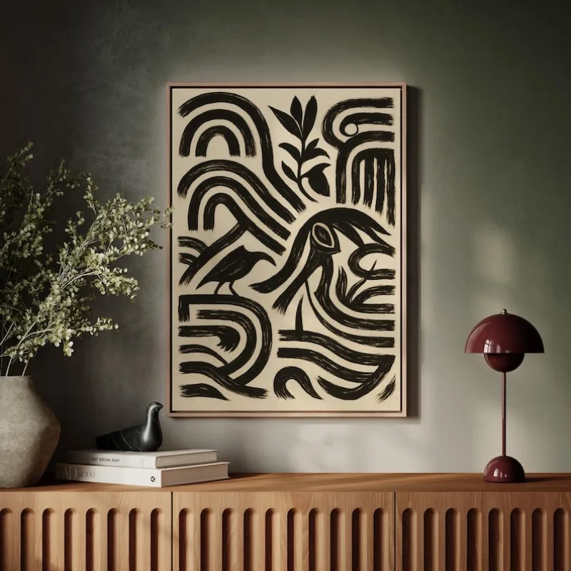 

2D/Flat Tribal Style Bird Wall Art Poster, Nature Abstract Modern Boho Frameless Canvas Prints for Living Room and Bedroom Decor