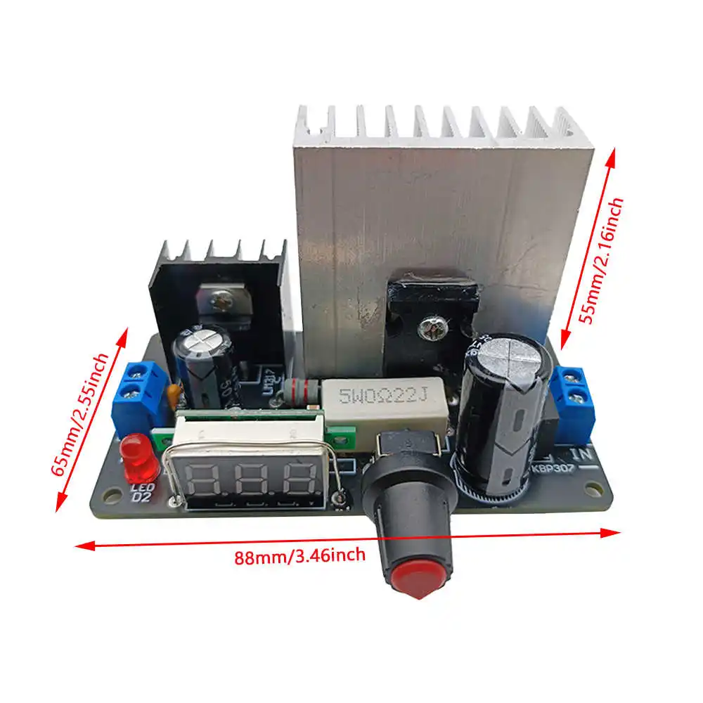 LM317 Power Supply Voltage Regulator Module Voltage Adjustable Module 3A with Voltage Display and Short Circuit Protection