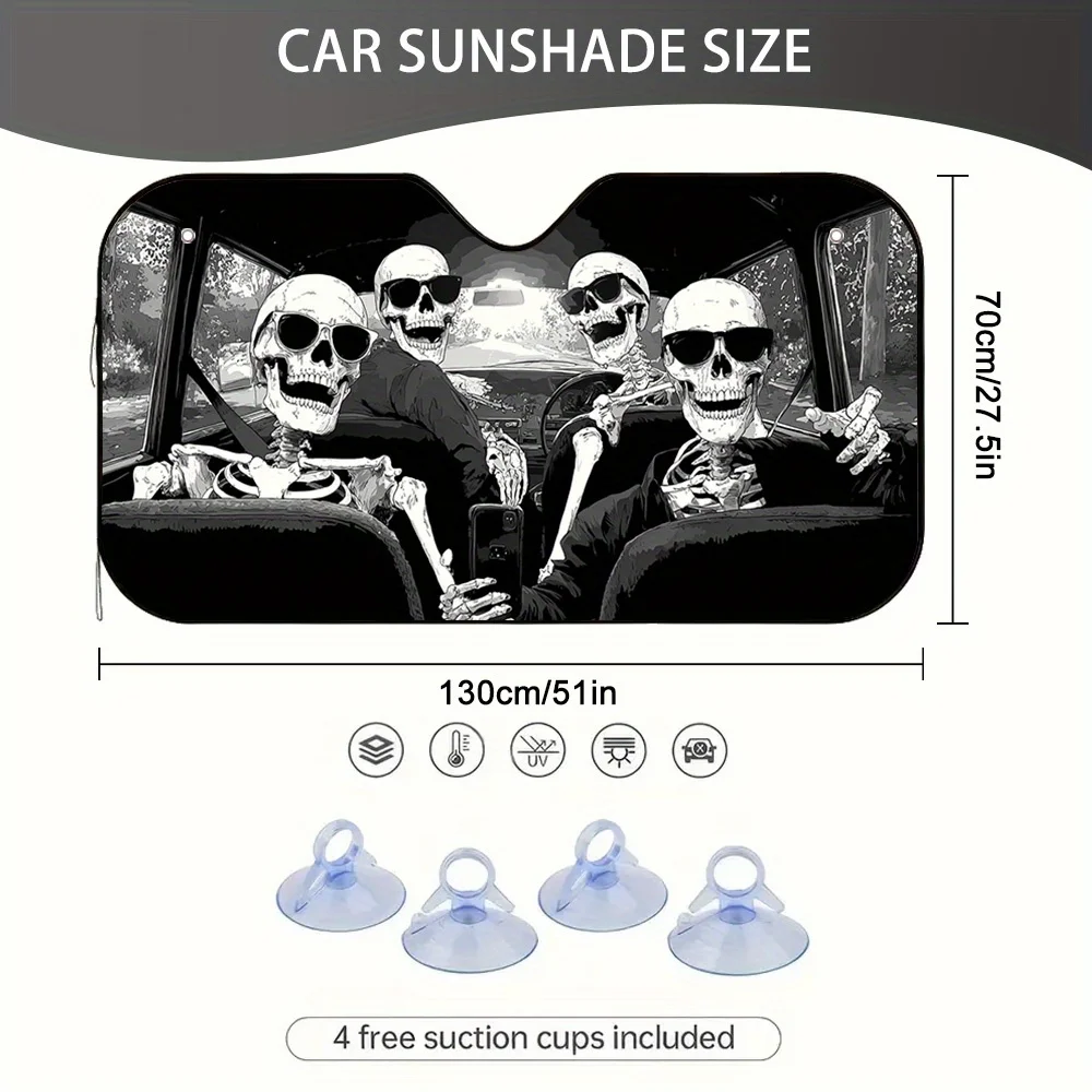 1pc Skeletons Road Trip Selfie Time Car Sun Shade - Stylish UV Protection & Aesthetic Design, Fit For All Vehicles, Durable Suns