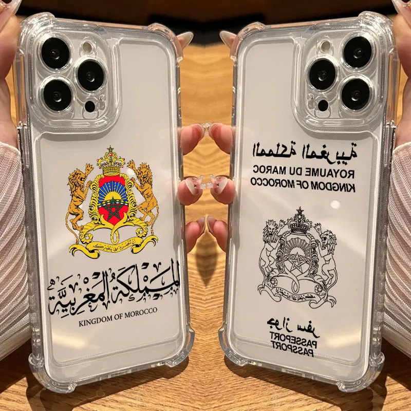 Coque de téléphone transparente avec manteau de passeport drapeau marocain, étui souple antichoc pour iPhone 17 16 14 15 11 12 13 Pro Max 16E 15 16 Plus 17