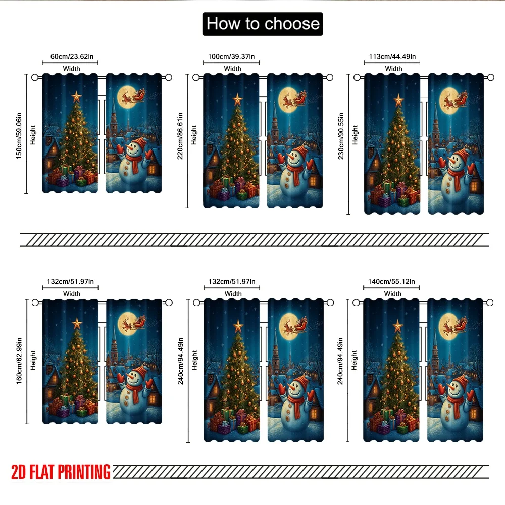 2pcs 2D flat printing Happy Christmas Scene Curtains Christmas Scene Snowman Santa Village Digital Printed Polyester Drapes