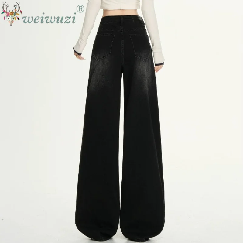 Women Fleece Lined Jeans American Vintage High Waist Straight Leg Denim Pants Loose Fit Thicken Warm Casual Streetwear Trousers