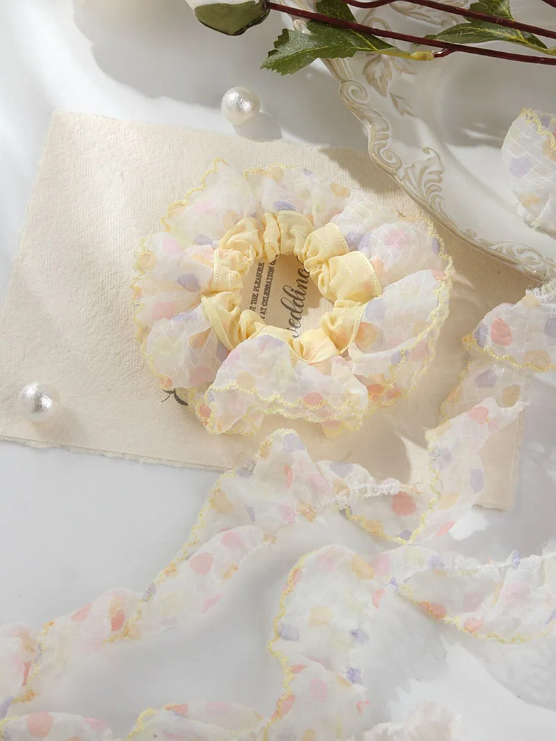 

Dots Lattice Scalloped Edge Organza Ribbon Roll 3.8cm Wide,10Yards Dressmaking DIY Supplies for Bows/Gift Packaging/Handicrafts