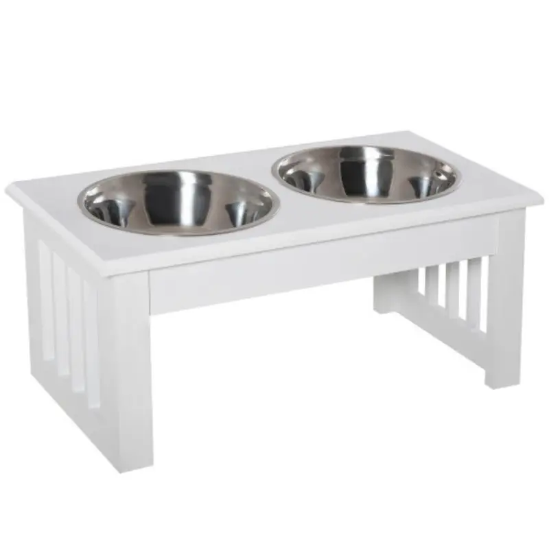 

PawHut 6" Height Small Puppy Dog Feeding Station for Messy Pets, Stainless Steel Elevated Dog Bowls with Modern Wooden Frame, Do