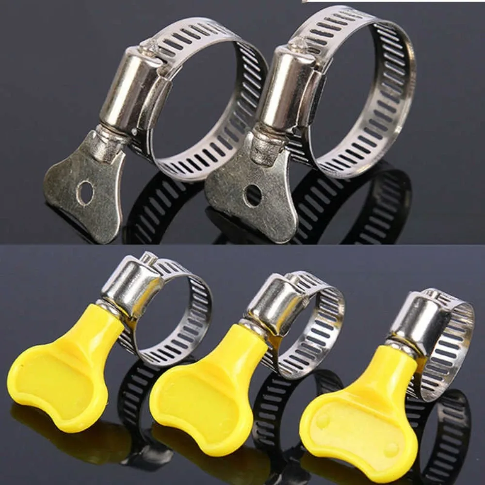 10Pcs Hand Operated Stainless Steel Handle Hose Clamp 10-44mm Worm Drive Pipe Fastener Clips for Water Air Fuel Pipeline Sealing