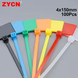 100PCS 4X150MM Easy Mark Plastic Nylon Cable Ties Tag Labels Self-Locking Markers Zip Network Loop Wire Straps Color Waterproof