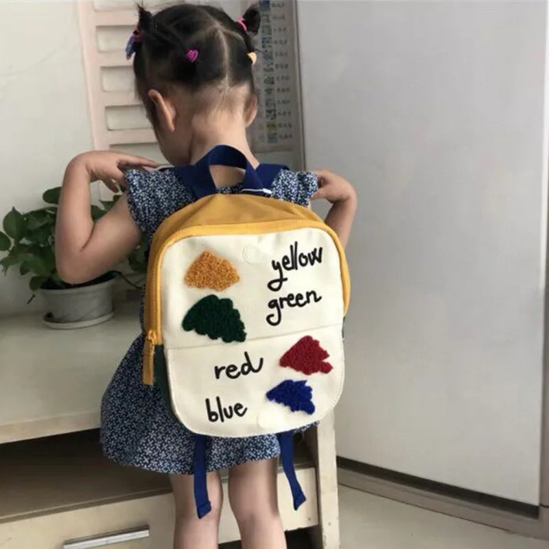 New Embroidery Sun Long Neck Small Dinosaur Backpack Hook Hair Embroidered Cartoon Canvas Kindergarten Children Backpack