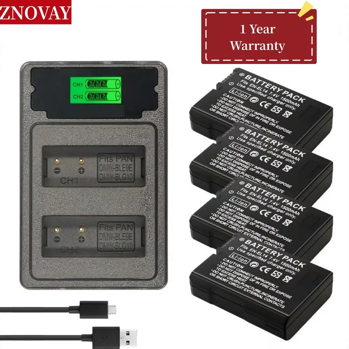 

4Pcs EN-EL14a EN-EL14 Battery for Nikon D5500 D5600 D3400 D3500 D5100 D5200 D5300 D3100 D3200 D3300 COOLPIX P7700 P7800 Camera