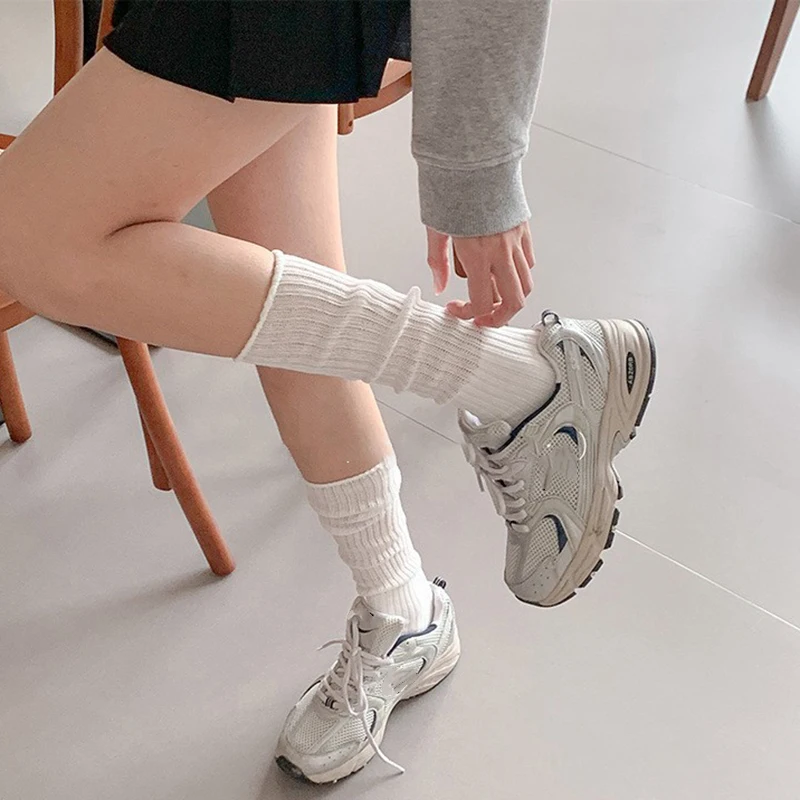Ribbed Knit Slouch Long Socks Thin Cotton Blend for Women Breathable Cozy & Stackable for Daily Wear Korean Style All-Match Sock