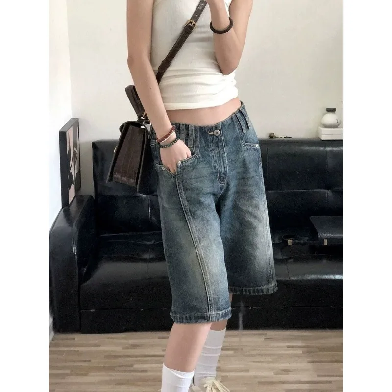 AA Women's Fashion Hotsweet Jean High Waist 2000S Blue Baggy Denim Shorts Casual Sexy Loose Fit Y2K Street Harajuku Style Shorts