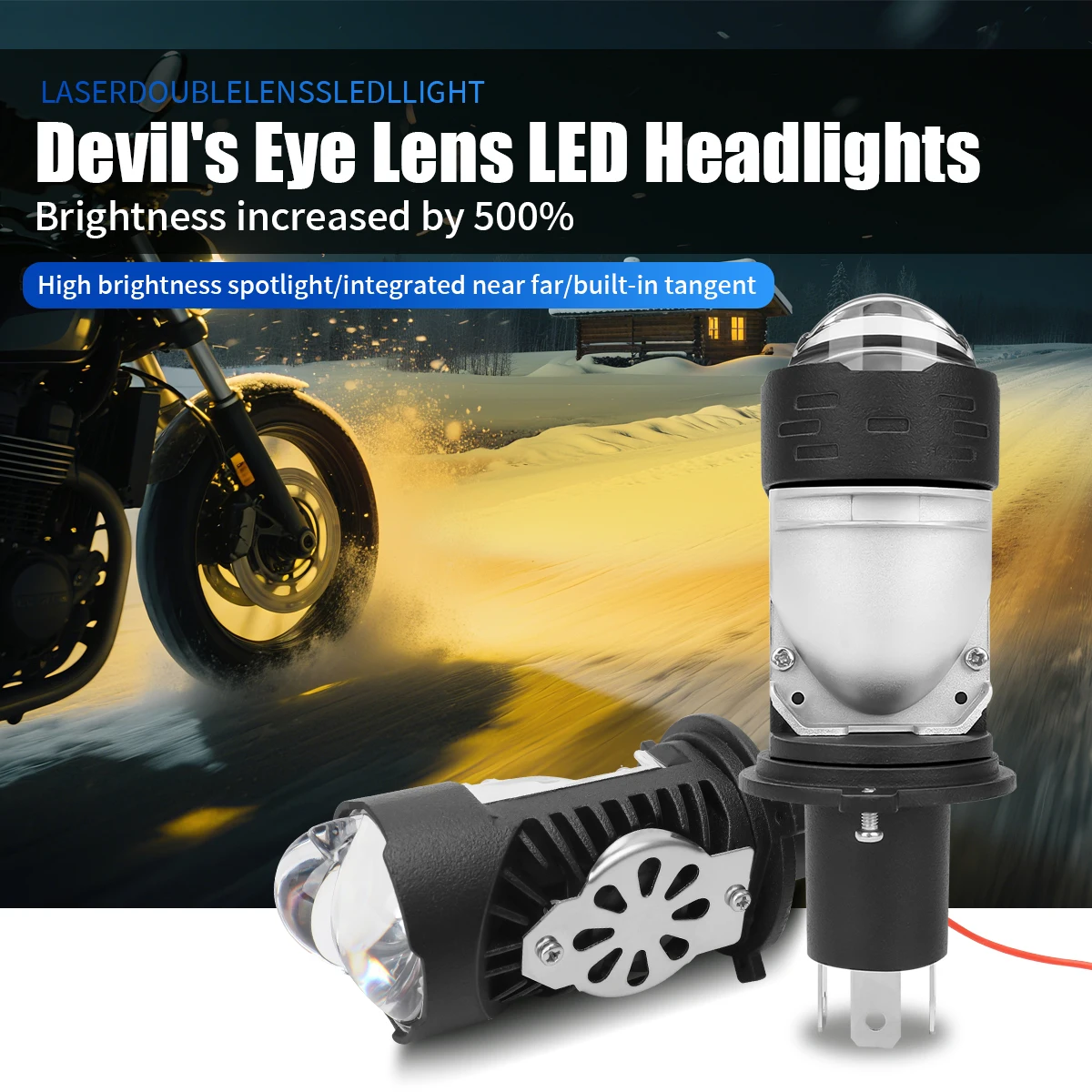 1PCS H4 Projector Lens LED Headlight Bulbs Car Motorcycle Super Bright White Yellow High Beam Low Beam Plug&Play Turbo Fan Lamp