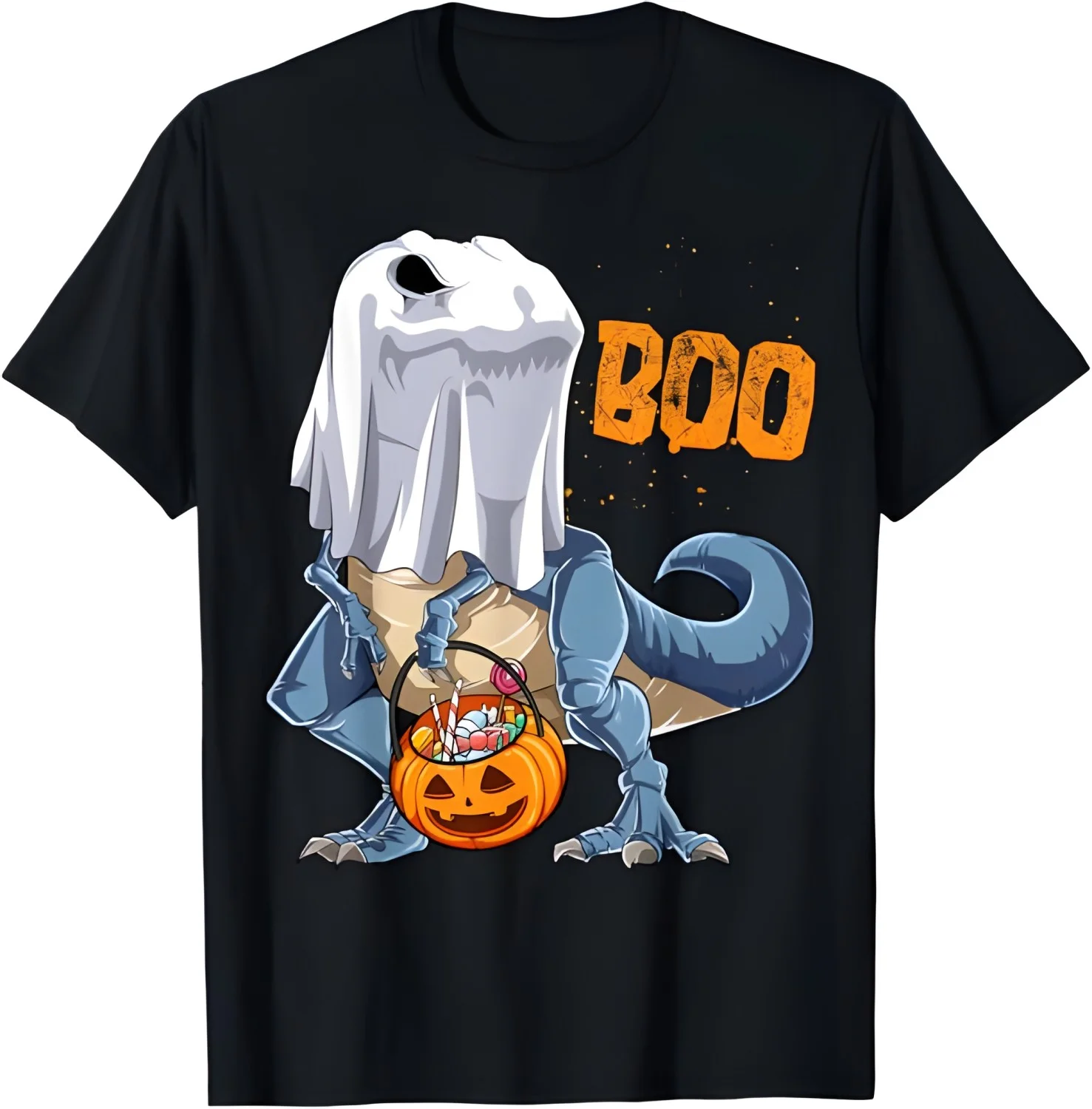 Ghost Dinosaur T rex Funny Boo Halloween Boys Men Pumpkin T-Shirt