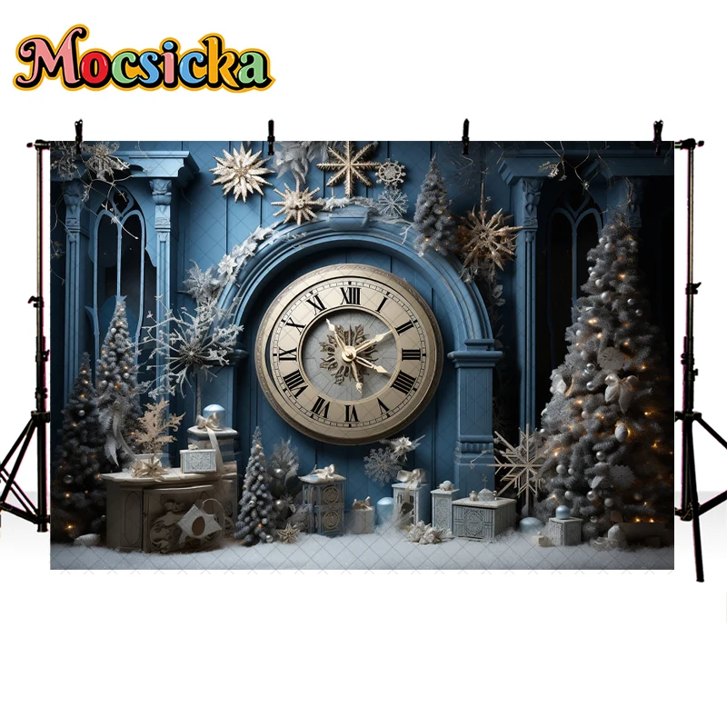 Mocsicka-Fond de photographie de réveillon du Nouvel An, Noël, neige d'hiver, arbre de Noël, toile de fond de portrait de famille d'enfant, studio photo, 2024