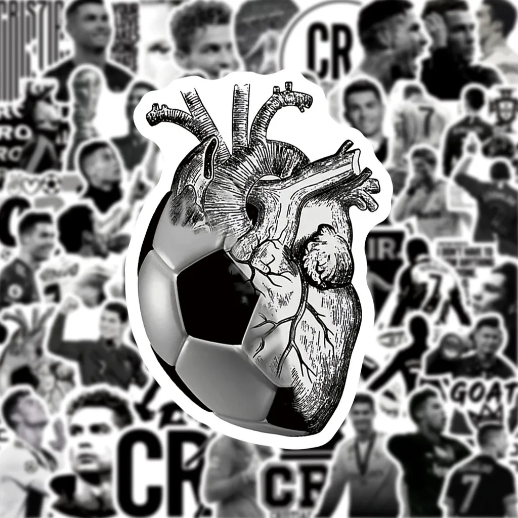 50 قطعة نمط جديد أبيض وأسود كريستيانو رونالدو (CR7) ملصقات نجم كرة القدم بالجملة - شارات الكتابة على الجدران (متجر عوالم الرسوم المتحركة)