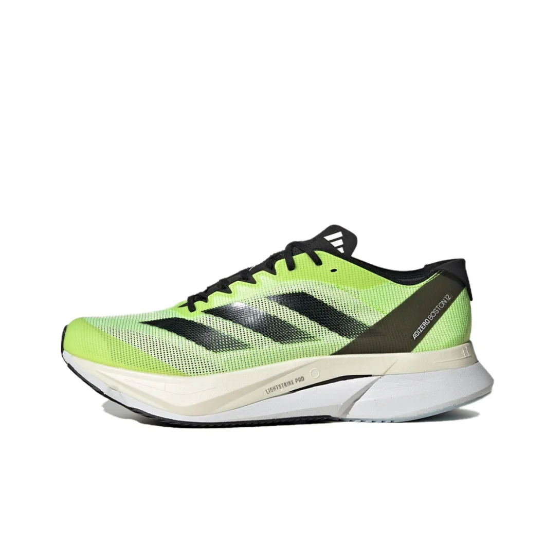 Adidas Running Shoes Adizero Boston 12 Low Top Shock Absorbing Sneakers Men's and Women's Black and Green Colorways