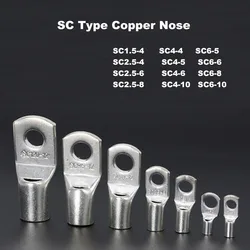 10Pcs SC Type Wire Nose Terminal SC1.5/2.5/4/6 Bare Copper Battery Block Lugs Hole ID 4/5/6/8/10mm Crimp Cable Connector