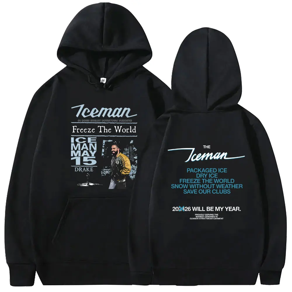 

Rapper Drake ICEMAN Freeze The World 2026 Hoodie Men's Women's Hip Hop Fashion Trend Oversized Streetwear Unisex Vintage Hoodies