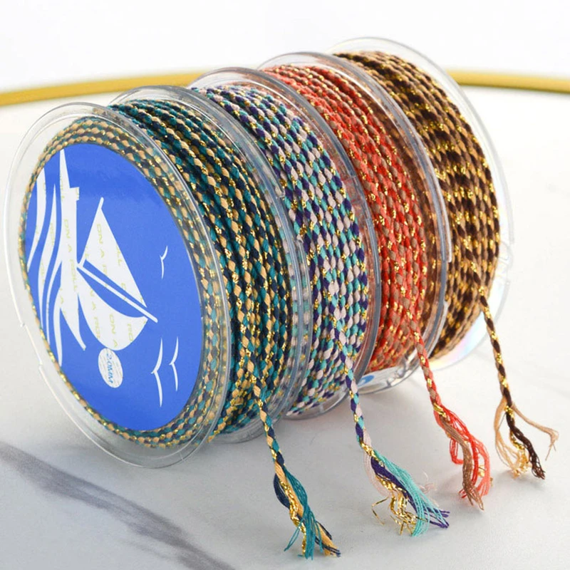 

Tri-Color Gold Filigree Colorful Rope Tassel Colored Diy Handwoven Jewelry Rope Beaded Lanyard Bracelet Macrame Accessories