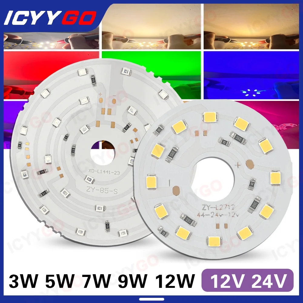 LED PCB Board 12V 24V 3W 5W 7W 9W 12W LED Yellow Blue Green Red Purple Lamp Light Board Bulb Round Light Source 31MM 60MM 85MM