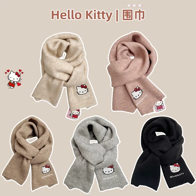 Sanrio Hello kitty Cute Knitted Scarf Winter Cartoon Going Out Thickening Warmth Student Work Kawaii Couple Birthday Gift Girls