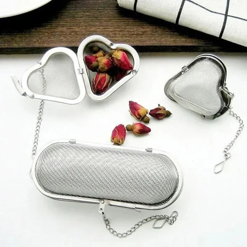 Stainless Steel Cooking Spices Infuser Fine Mesh Loose Tea Herbal Strainer Filter With Extended Chain Kitchen Seasoning Balls