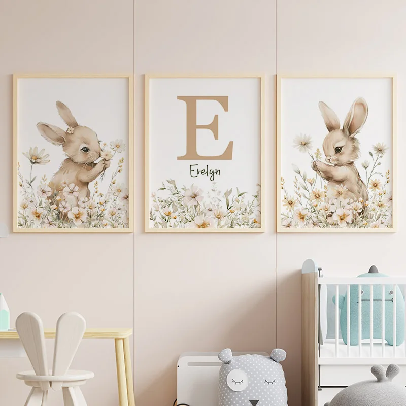 Autumn Rabbit Wild Flower Daisy Nursery Wall Art Canvas Painting Nordic Cartoon Posters And Prints Pictures Baby Kids Room De