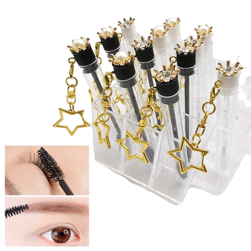 1Pcs Diamond Crown Tube Eyelash Brush Eyebrow Brush Reusable Make Up Brush Dust-proof Eyelash Extension Tool Crystal Rod