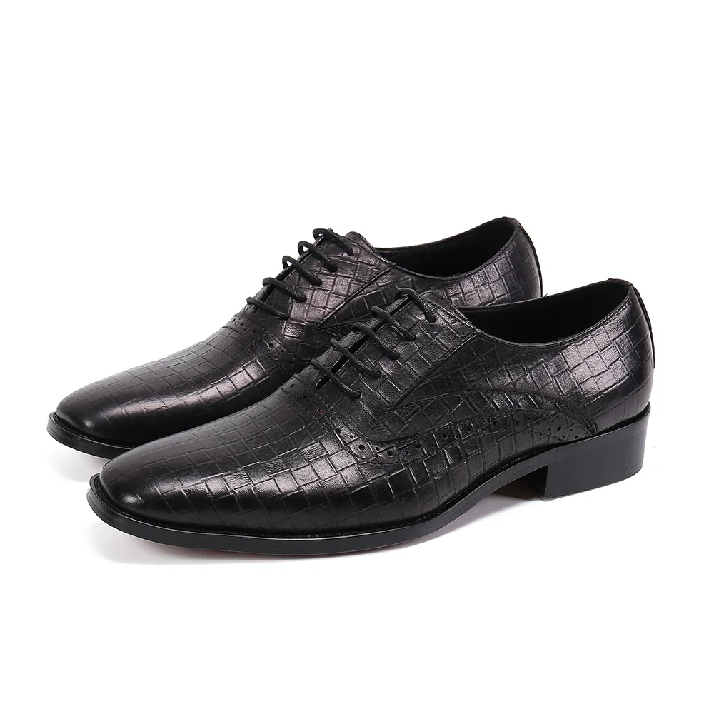 

Fashion Solid Color Lace Up Business Office Shoes Italian Plus Size Square Toe Derby Shoes Original Cow Leather Man Oxford Shoes