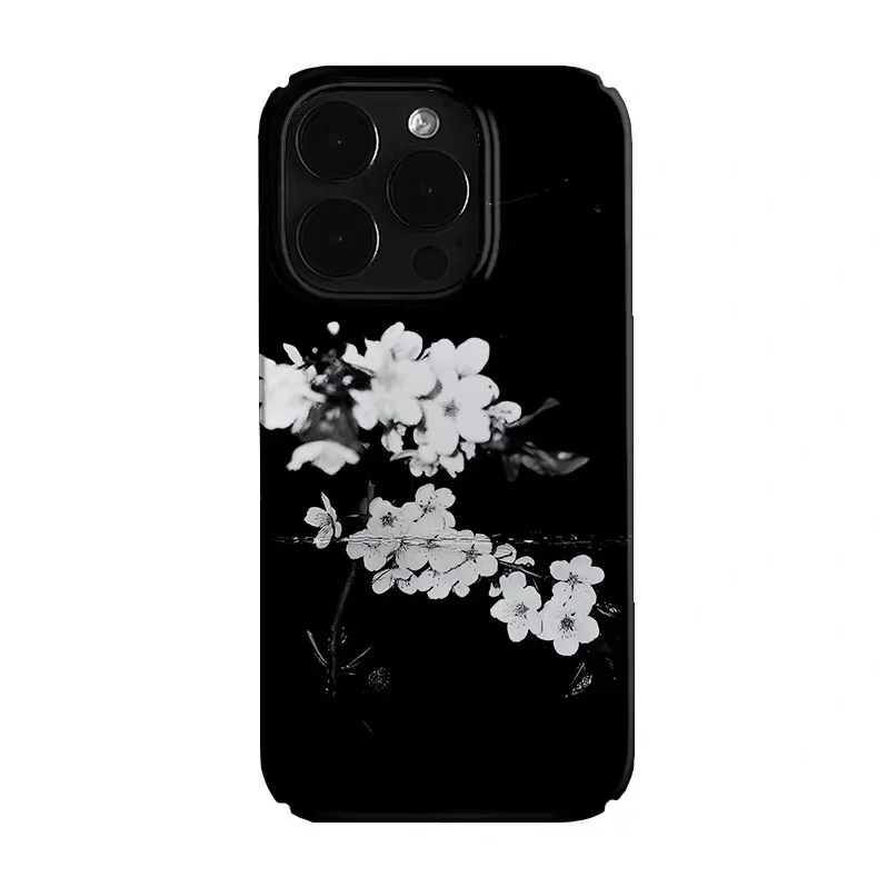 

White Flowers with Black Background Phone Case for IPHONE 17 Air 16E 15PROMAX 14 Plus 13 12MINI 11 16Plus XR Acrylic Phone Cover