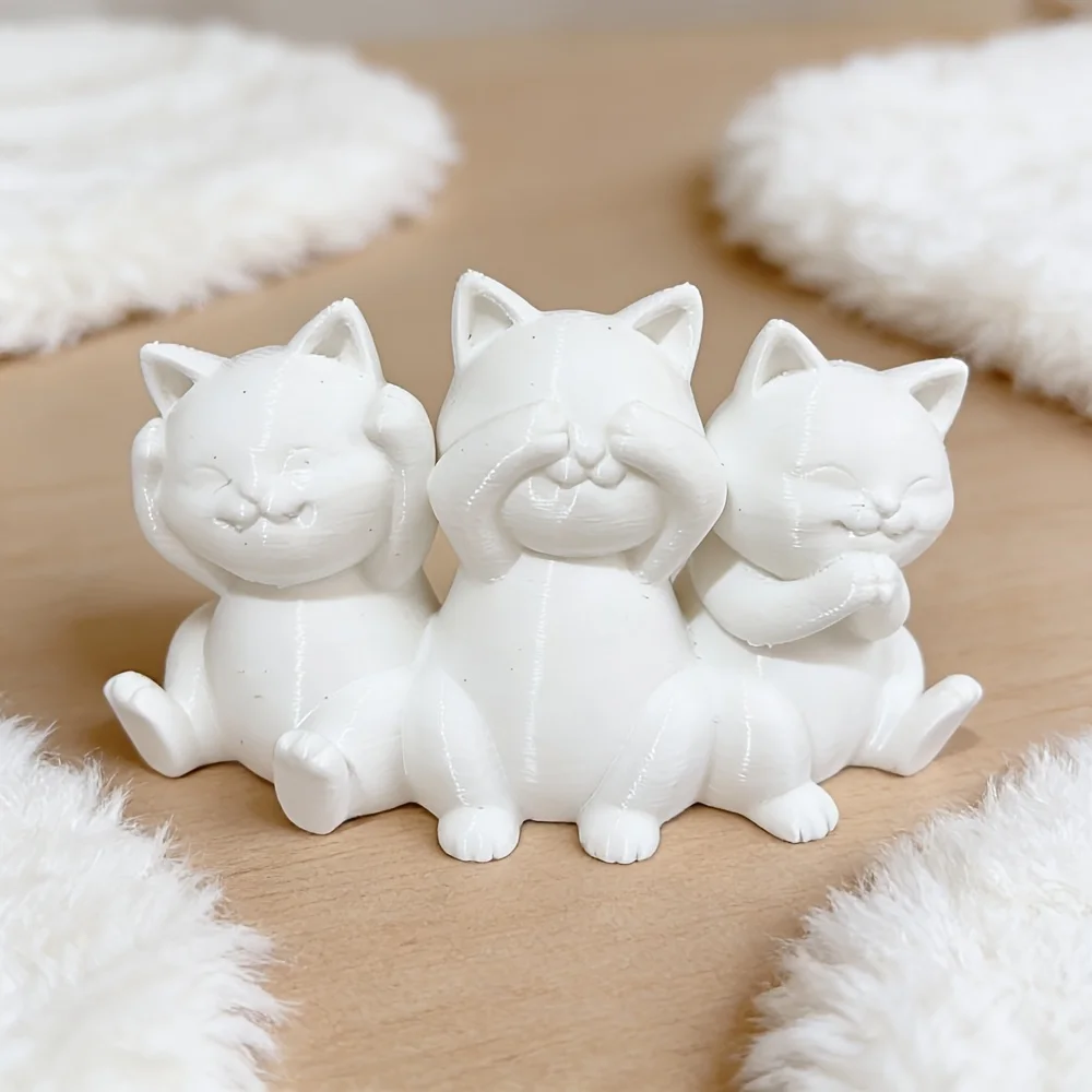Integrated 3D printing of small black cat crafts Buddha style three no cat bookshelf office desk decompression soft installation
