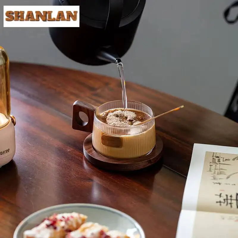 

Набор кофейных кружек 250 мл, чайные чашки, Офисная стеклянная кружка для воды, Повседневная чашка для послеобеденного чая с подносом, ложкой, кружка для напитков кунг-фу, чашка для завтрака